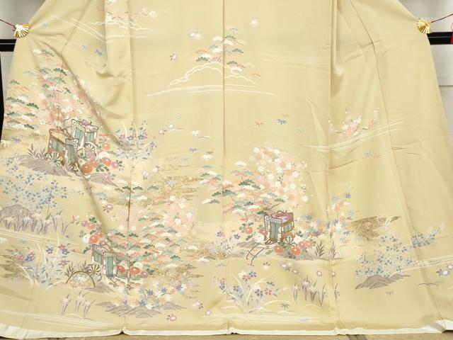 平和屋着物●訪問着　御所車草花文　金彩　仮絵羽　正絹　逸品　未使用　AABJ9938cs