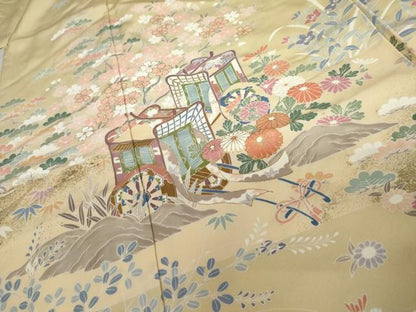 平和屋着物●訪問着　御所車草花文　金彩　仮絵羽　正絹　逸品　未使用　AABJ9938cs