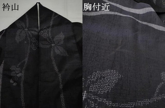 平和屋着物●結城紬　80亀甲　南天枝葉文　正絹　逸品　AABJ9940cs