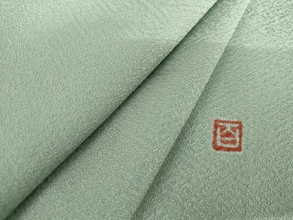 平和屋着物●京加賀友禅　百貫達雄監修　色無地　霞地紋　錆青磁色　正絹　逸品　未使用　AABJ9944cs