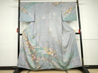 平和屋着物●訪問着　辻が花　雪輪重ね草花文　金彩　正絹　逸品　AABJ9945cs