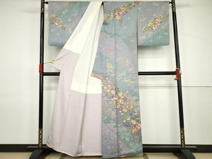 平和屋着物●訪問着　辻が花　雪輪重ね草花文　金彩　正絹　逸品　AABJ9945cs