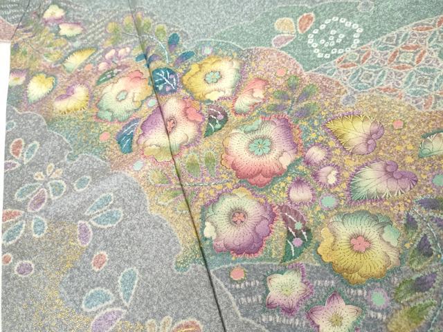 平和屋着物●訪問着　辻が花　雪輪重ね草花文　金彩　正絹　逸品　AABJ9945cs