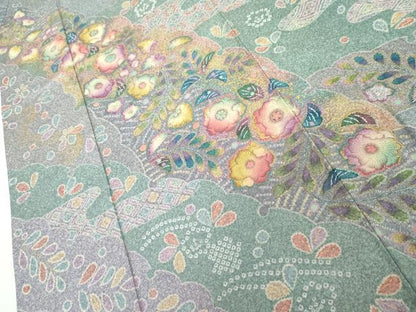 平和屋着物●訪問着　辻が花　雪輪重ね草花文　金彩　正絹　逸品　AABJ9945cs