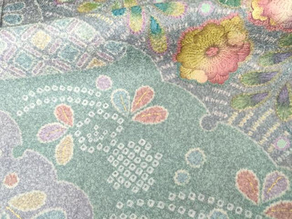 平和屋着物●訪問着　辻が花　雪輪重ね草花文　金彩　正絹　逸品　AABJ9945cs
