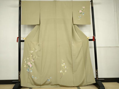 平和屋着物●訪問着　友禅　作家物　枝花南天蔦の葉文　正絹　逸品　AABJ9946cs