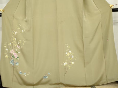 平和屋着物●訪問着　友禅　作家物　枝花南天蔦の葉文　正絹　逸品　AABJ9946cs