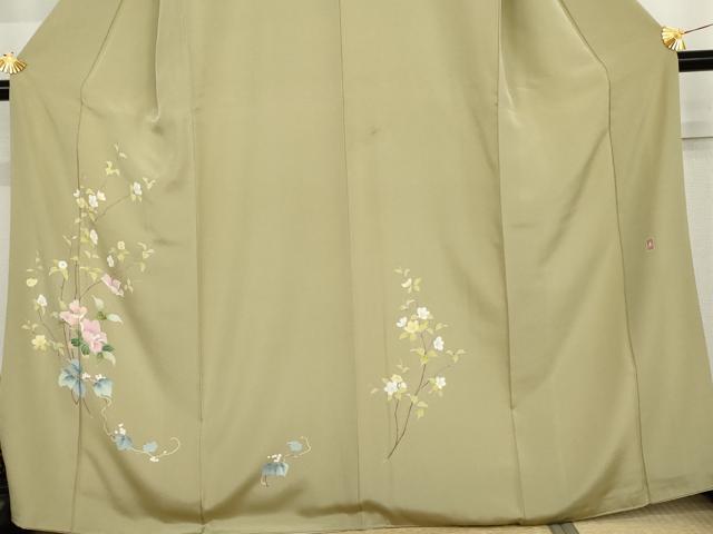 平和屋着物●訪問着　友禅　作家物　枝花南天蔦の葉文　正絹　逸品　AABJ9946cs