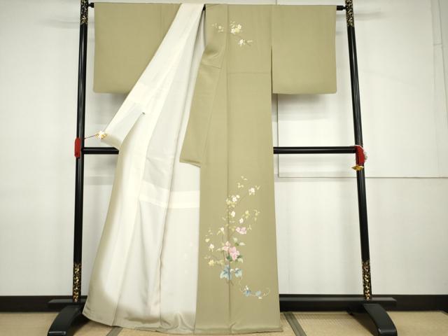 平和屋着物●訪問着　友禅　作家物　枝花南天蔦の葉文　正絹　逸品　AABJ9946cs