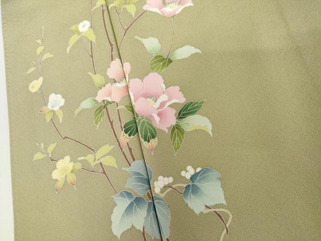 平和屋着物●訪問着　友禅　作家物　枝花南天蔦の葉文　正絹　逸品　AABJ9946cs