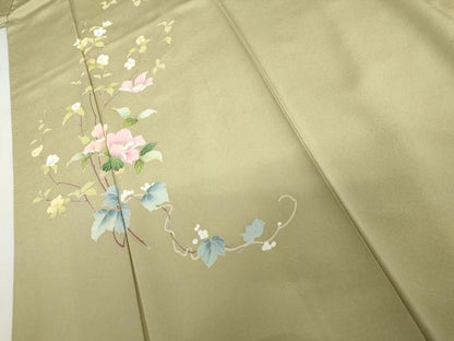 平和屋着物●訪問着　友禅　作家物　枝花南天蔦の葉文　正絹　逸品　AABJ9946cs
