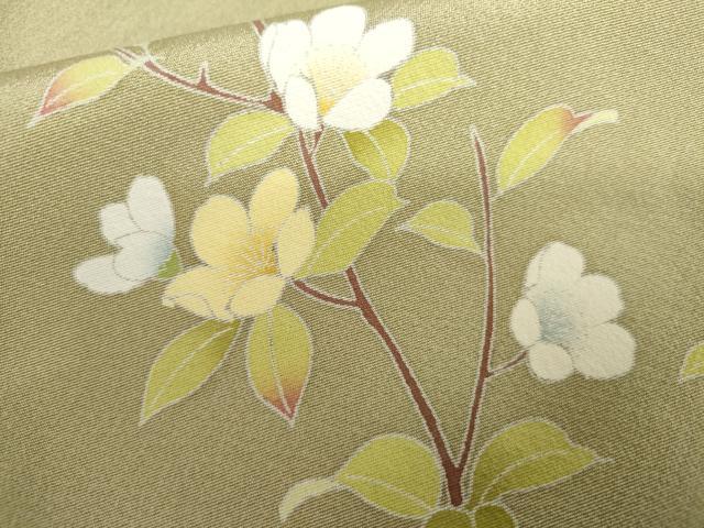 平和屋着物●訪問着　友禅　作家物　枝花南天蔦の葉文　正絹　逸品　AABJ9946cs