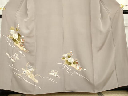 平和屋着物●訪問着　刺繍　流水花文　金彩　正絹　逸品　AABJ9947cs
