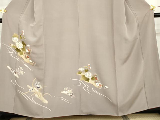 平和屋着物●訪問着　刺繍　流水花文　金彩　正絹　逸品　AABJ9947cs