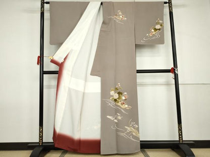平和屋着物●訪問着　刺繍　流水花文　金彩　正絹　逸品　AABJ9947cs