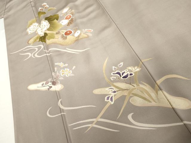 平和屋着物●訪問着　刺繍　流水花文　金彩　正絹　逸品　AABJ9947cs