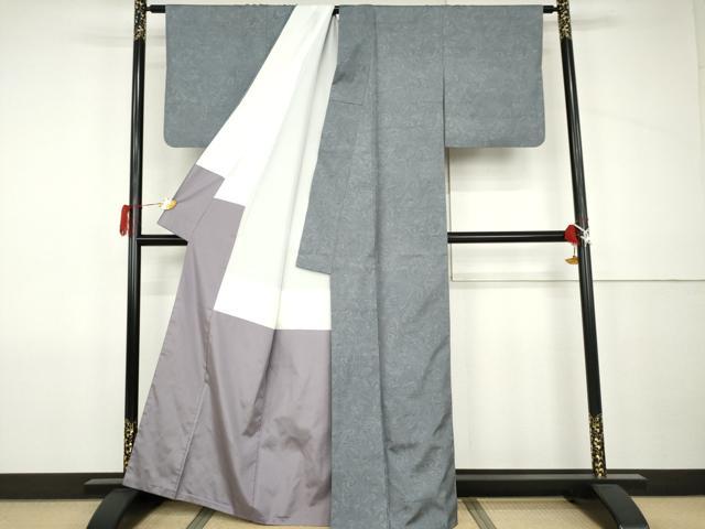 平和屋着物●上質な小紋　紬地　墨流し文様　正絹　逸品　AABJ9953cs