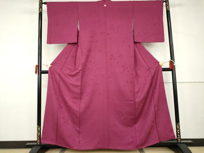 平和屋着物●上質な色無地　草花地紋　中紅色　正絹　逸品　AABJ9954cs