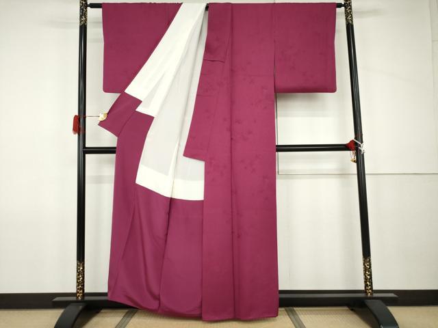 平和屋着物●上質な色無地　草花地紋　中紅色　正絹　逸品　AABJ9954cs