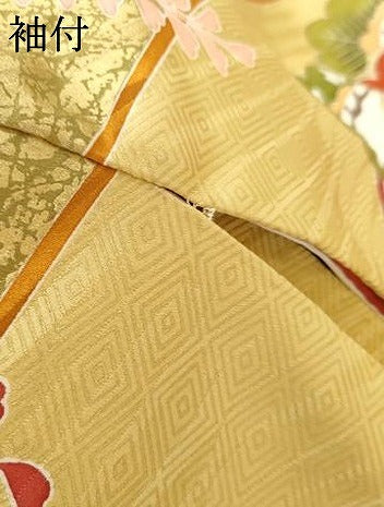 平和屋着物●豪華振袖　駒刺繍　雪輪吉祥鴛鴦花文　金彩　正絹　逸品　AABJ9957cs