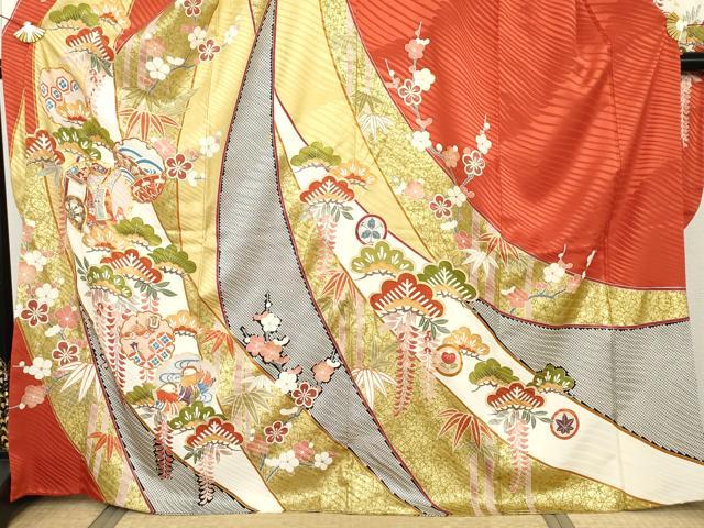 平和屋着物●豪華振袖　駒刺繍　雪輪吉祥鴛鴦花文　金彩　正絹　逸品　AABJ9957cs
