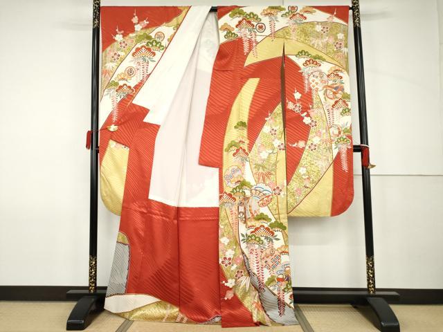 平和屋着物●豪華振袖　駒刺繍　雪輪吉祥鴛鴦花文　金彩　正絹　逸品　AABJ9957cs