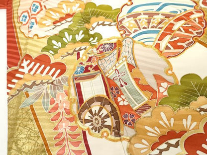平和屋着物●豪華振袖　駒刺繍　雪輪吉祥鴛鴦花文　金彩　正絹　逸品　AABJ9957cs