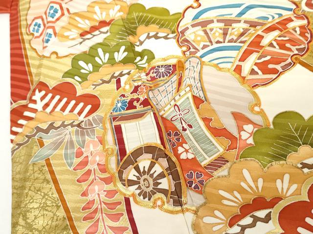 平和屋着物●豪華振袖　駒刺繍　雪輪吉祥鴛鴦花文　金彩　正絹　逸品　AABJ9957cs