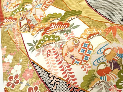 平和屋着物●豪華振袖　駒刺繍　雪輪吉祥鴛鴦花文　金彩　正絹　逸品　AABJ9957cs