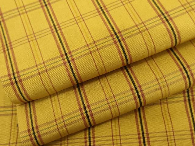 平和屋着物●黄八丈　紬　平織　格子　正絹　逸品　AABJ9958cs