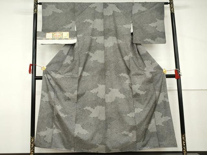 平和屋着物●本場縞大島紬　染大島　鹿の子雲重ね文　黒地　宮之原織物謹製　証紙付き　正絹　逸品　未使用　AABJ9961cs