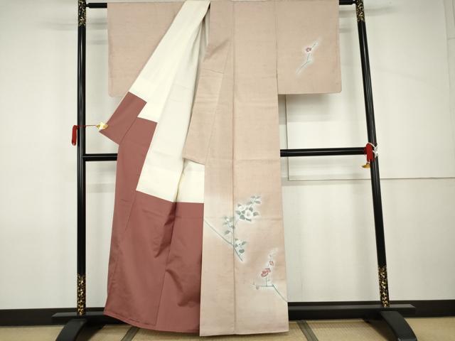 平和屋着物●訪問着　紬地　枝花文　金銀彩　正絹　逸品　未使用　AABJ9963cs