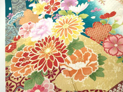 平和屋着物●豪華振袖　駒刺繍　束ね熨斗花蝶文　暈し染め　金彩　銀通し地　正絹　逸品　AABJ9964cs