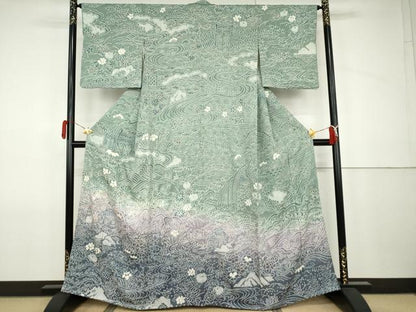 平和屋着物●名門　藤娘きぬたや・総絞り　訪問着　流水風景文　暈し染め　正絹　逸品　AABJ9965cs