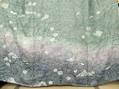 平和屋着物●名門　藤娘きぬたや・総絞り　訪問着　流水風景文　暈し染め　正絹　逸品　AABJ9965cs