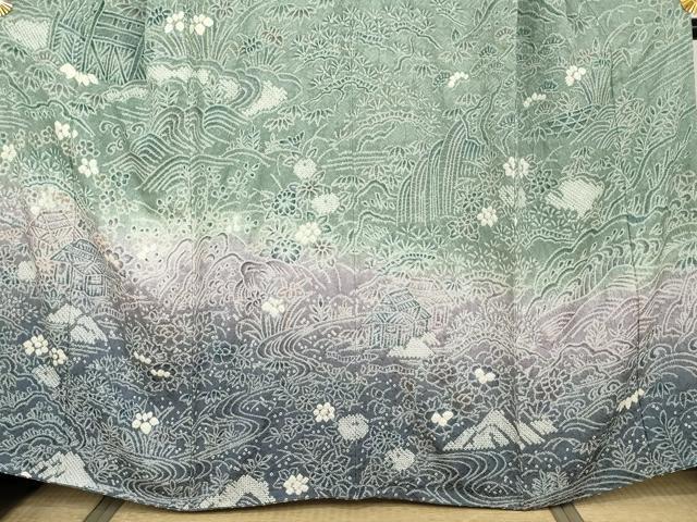 平和屋着物●名門　藤娘きぬたや・総絞り　訪問着　流水風景文　暈し染め　正絹　逸品　AABJ9965cs