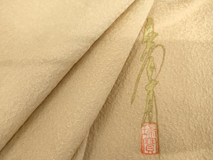 平和屋着物●本草木染作家　瑞鳳　色無地　紋意匠　薄香色　正絹　逸品　未使用　AABJ9966cs
