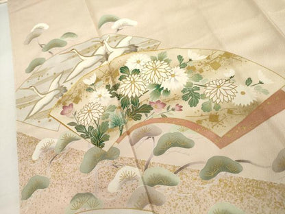 平和屋着物●豪華色留袖　地紙飛鶴花文　金彩　正絹　逸品　未使用　AABJ9967cs