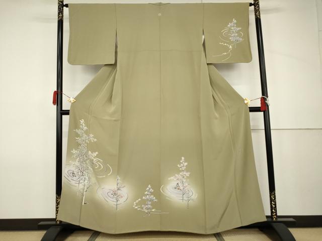 平和屋着物●本加賀友禅作家　岡本幸治　訪問着　流水樹林文　暈し染め　正絹　逸品　AABJ9969cs