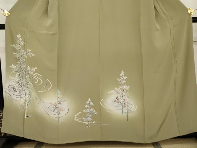平和屋着物●本加賀友禅作家　岡本幸治　訪問着　流水樹林文　暈し染め　正絹　逸品　AABJ9969cs