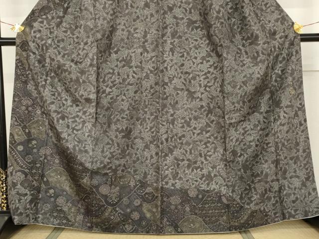 平和屋着物●創業140年　小糸染芸の四代目　小糸敏夫　訪問着　紬地　更紗花蝶唐草文　さが美扱い　正絹　逸品　AABJ9972cs