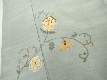 平和屋着物●訪問着　紬地　総刺繍　更紗花唐草文　正絹　逸品　未使用　AABJ9974cs