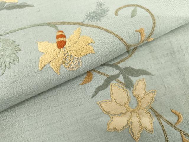 平和屋着物●訪問着　紬地　総刺繍　更紗花唐草文　正絹　逸品　未使用　AABJ9974cs