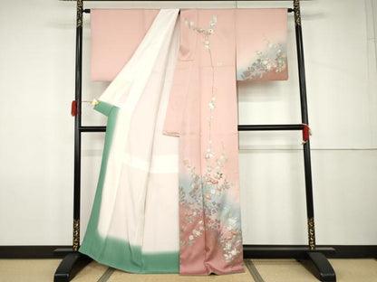 平和屋着物●訪問着　螺鈿　枝花文　暈し染め　金銀彩　正絹　逸品　AABJ9976cs