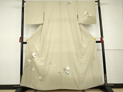 平和屋着物●京加賀友禅　百貫達雄　訪問着　枝花文　暈し染め　銀座おゝぎ屋扱い　正絹　逸品　AABJ9979cs
