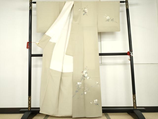 平和屋着物●京加賀友禅　百貫達雄　訪問着　枝花文　暈し染め　銀座おゝぎ屋扱い　正絹　逸品　AABJ9979cs