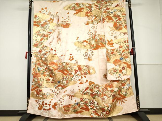 平和屋着物●豪華振袖　作家物　駒刺繍　地紙雪輪花文　金彩　正絹　逸品　AABJ9981cs
