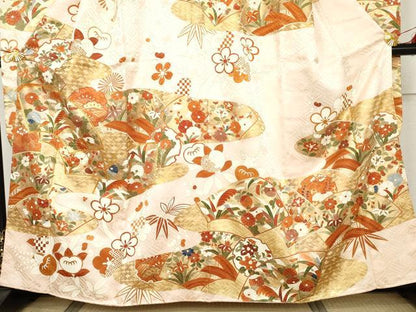 平和屋着物●豪華振袖　作家物　駒刺繍　地紙雪輪花文　金彩　正絹　逸品　AABJ9981cs