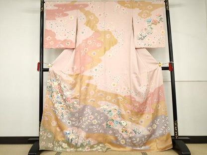 平和屋着物●訪問着　鴛鴦草花文　金彩　正絹　逸品　未使用　AABJ9982cs