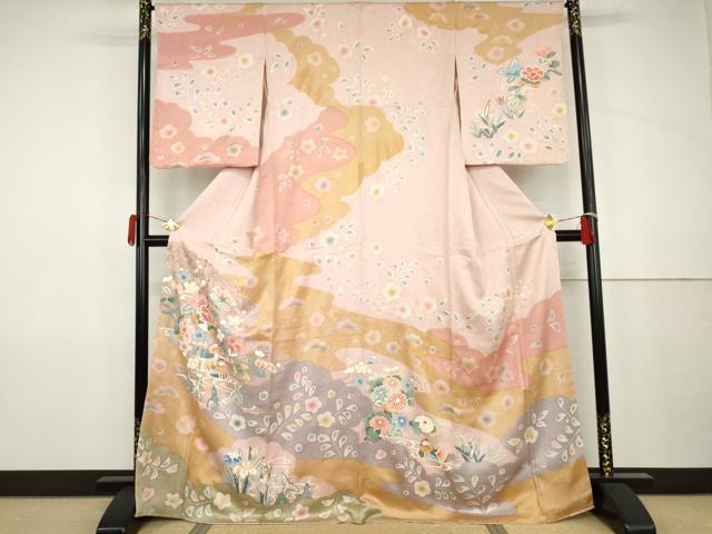 平和屋着物●訪問着　鴛鴦草花文　金彩　正絹　逸品　未使用　AABJ9982cs